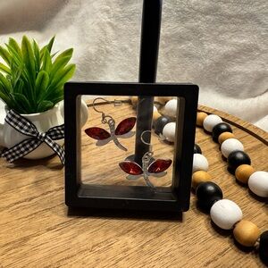 Red Dragonfly Earrings in Display Frame